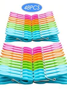 SHEIN 24/48Pcs Colorful Plastic Clothespins Set – 73mm Heavy-Duty Spring Clips For Laundry, Socks, Towels & Clothes Drying | Strong Non-Slip Clothes Pegs For Indoor/Outdoor Use | Durable Air-Drying Clothespins (Random Colors, Bulk Pack)