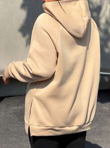 INAWLY Plus Size Hooded Long Sleeve Pocket Solid Color Casual Pullover Sweatshirt