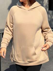 INAWLY Plus Size Hooded Long Sleeve Pocket Solid Color Casual Pullover Sweatshirt