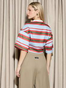 AiiRZ 条纹宽松落肩圆领短款 T 恤