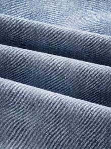 SHEIN MOD Jeans de pierna ancha con parches de estampado de leopardo azul, jeans azules, jeans holgados de leopardo, Y2K, jeans de mujer, jeans de talle alto, jeans de mujer para conciertos - Azul lavado oscuro - Ver 5