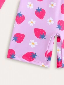 SHEIN Young Girl New Style Fashion All-Over Strawberry Print One-Piece Swimsuit - Multicolor - View 4
