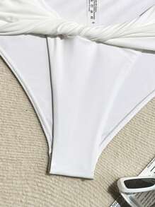 Swim Vcay Women's Solid Color High Waist Front Twist Special Crafted Sexy Bikini Bottom - White - View 5