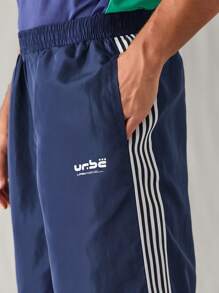 Manfinity RebelGame Men's Regular Size Navy Blue Loose Straight Wide Leg Drawstring Casual Sport Pants - Royal Blue - View 5