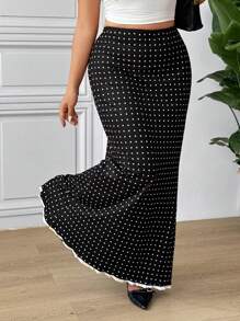 SHEIN Frenchy 女士加大码波尔卡圆点紧身优雅黑色时尚半身裙 - 黑色 - 查看 2
