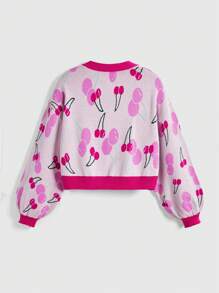 ROMWE Kawaii Cárdigan colorblock ligero con estampado de cerezas lindo y cuello en V casual para mujeres, estilo vintage de San Valentín