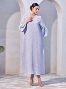 Al Najma Vestido árabe holgado con cuello en V, manga acampanada y estampado floral jacquard para mujer