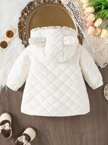 SHEIN Toddler Girls Lace Hooded Pocket Waist Windbreaker, Thick And Warm, Fashion Cute Unique Outdoor Jacket, Autumn/Winter