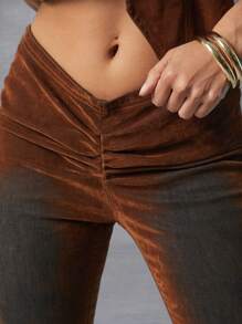 Denimoi Seksowne aksamitne spodnie jeansowe z rozszerzanymi nogawkami i efektem V - Brązowy - Zobacz 5