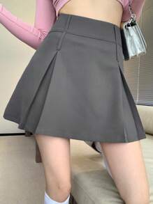 DAZY Women's Casual Solid Color Pleated A-Line Skirt - Grey - View 8