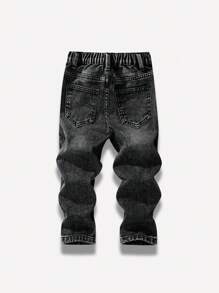 SHEIN Boys' Distressed Simple All-Match All-Match Fashionable Street Personalized Ripped Design Comfortable Straight Slim Fit Black Jeans, Essential Item In 2025 - Black - View 2