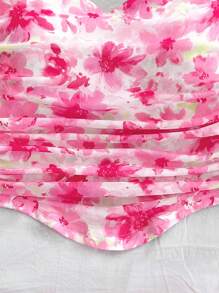 Soleia Women Pink Tie Dye Ditsy Floral Bodycon Camisole And Mini Skirt Two-Piece Set, Suitable For Vacation, Date, Afternoon Tea, Party Valentine's Day