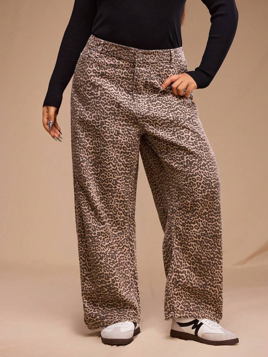 Forever 21 Autumn/Winter New Low Waist Peg-Leg Leopard Print Jeans - Multicolor - View 1