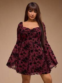 Forever 21 Đầm xòe tay loe in hoa cổ trái tim cỡ lớn thanh lịch cho nữ - Nhiều màu - Xem 5