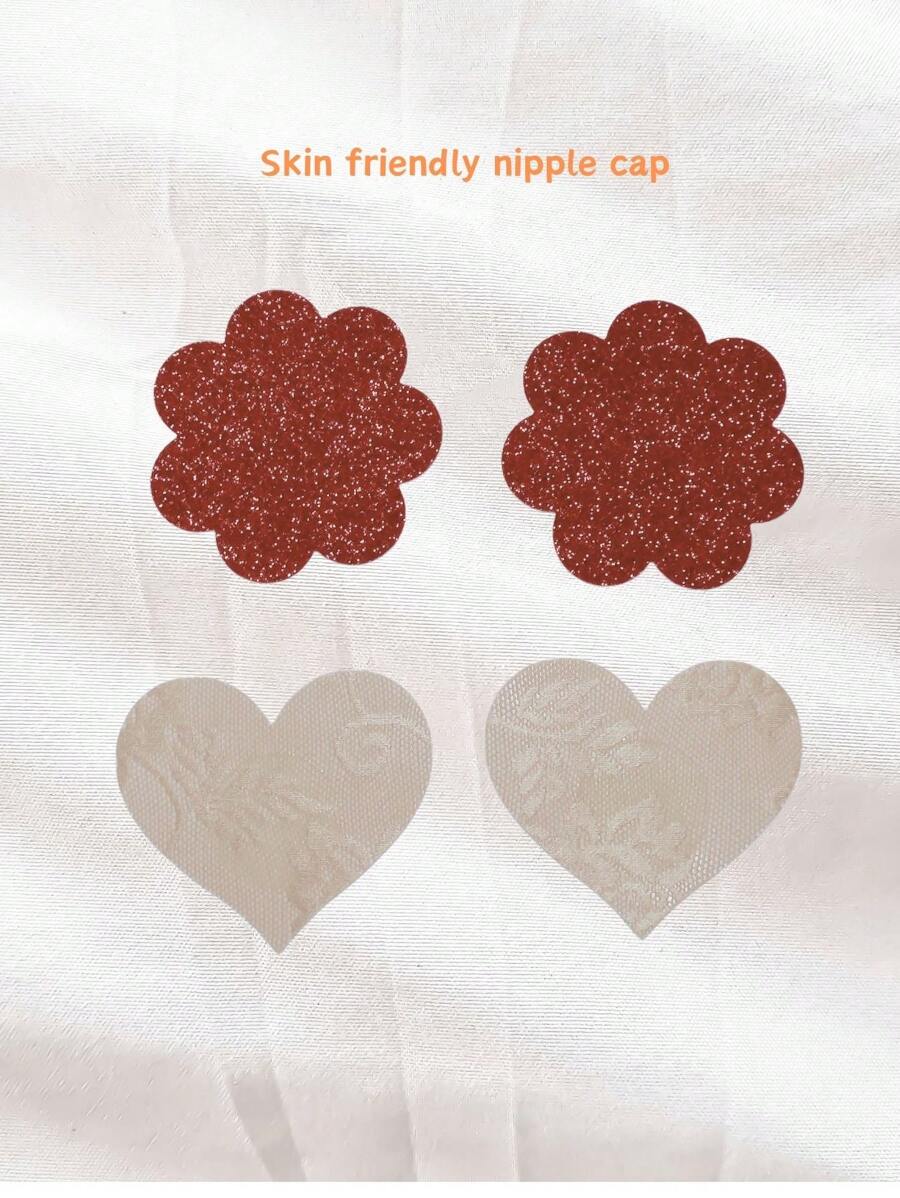 2 Pairs Heart Shaped Nipple Covers, Minimalist & Fashion For Casual Everyday Wear - Multicolor - View 1