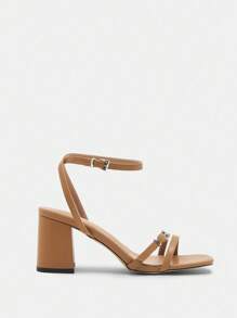 CUCCOO BIZCHIC Women Buckle Strap Design Everyday High Heel Sandals Spring Shoes Spring Break Easter - Apricot - View 6