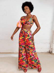 Sylvia Mollie Parte superior de corpiño estampada con flores de colores en estilo bohemio, boho, para mujer, diseño de primavera-verano, apto para vacaciones, salir, festivales, Ibiza