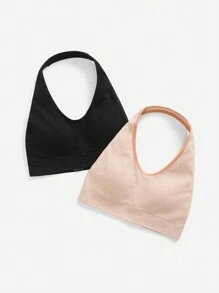 SHEIN Women's Solid Color Halter Daily Fitness Sports Bra - Multicolor - View 5