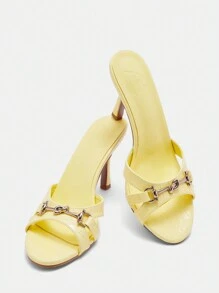 CUCCOO BIZCHIC Women's Elegant Simple Solid Color High Heel Sandals - Yellow - View 13