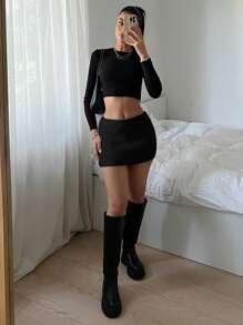 SHEIN EZwear 大码纯色简约针织裙，日常休闲