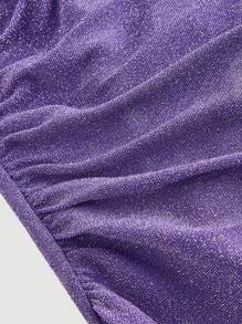 SHEIN MOD Đầm bó sát màu tím xẻ tà sang trọng viền nhún cho nữ - Màu tím - Xem 3