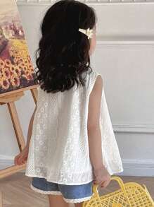 Dazy Kids Sleeveless Solid Color Casual Blouse, Fashionable Daily Wear For Young Girl, Summer - White - View 4