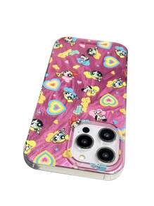 THE POWERPUFF GIRLS X SHEIN 可爱卡通花朵、气泡、金凤花图案透明软质 TPU 手机壳 - 無色 - 查看 4