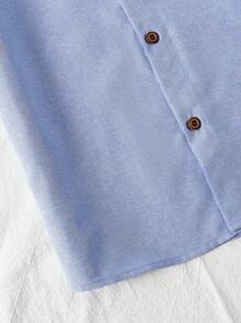 SHEIN Mirajuku 1pc Tween Boys' Stand Collar Gentleman Style Solid Blue Casual Short Sleeve Shirt, Spring/Summer Summer Holiday - Blue - View 7