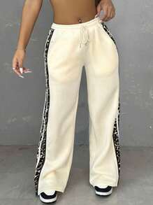 SHEIN Slayr Women Color Block Front Tie Pocket Simple Casual Sweatpants