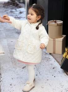 SHEIN Toddler Girls Lace Hooded Pocket Waist Windbreaker, Thick And Warm, Fashion Cute Unique Outdoor Jacket, Autumn/Winter