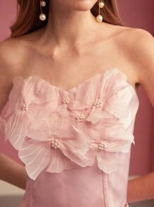 MOTF PREMIUM FLORAL PATCHED TUBE TOP,VALENTINE'S DAY,SPRING/SUMMER - Pink - View 3