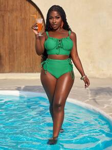 Slaydiva 2pcs/Set Green Sexy Women's Swimwear For Summer Beach Vacation - Green - View 4