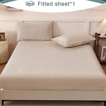 2/3件套卡其色天鹅绒床笠套装，温暖柔软，纯色绒面床笠床罩套装，尺寸可选：特大号、大号、标准双人床、单人床，奢华超柔软舒适底布，11.8英寸深口袋设计，适合秋冬春季使用，包含1个床笠和1/2个枕套。