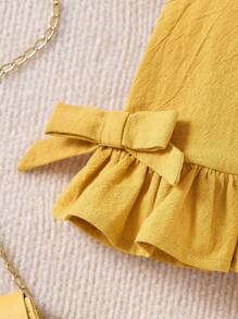 Baby Girl Cute Solid Color Ruffle Hem Camisole & Pants 2Pcs Suit, Summer