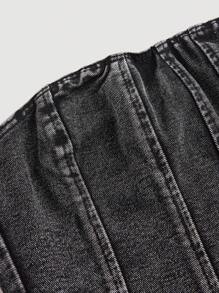 SHEIN 女士休闲洗水牛仔吊带背心 - 黑色 - 查看 3