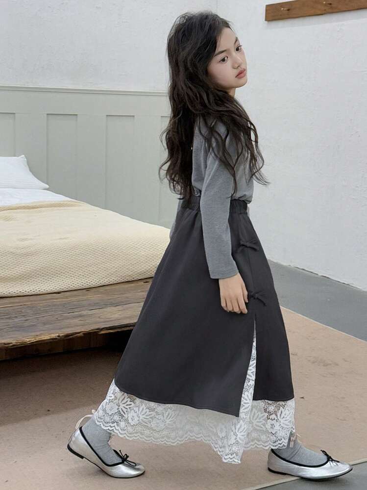 DAZY 秋季少女休闲半身裙 - 灰色 - 查看 2