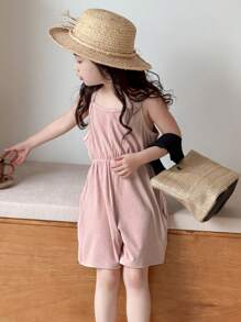 DAZY 女童简约休闲针织连体裤，夏季假期 - 軍綠色 - 查看 3