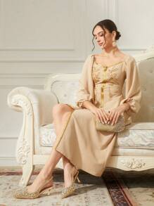 CUCCOO TILAWA Women's Gold Crystal Rhinestone Pointed Toe Hollow High Heel Wedding Sandals