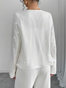 Chiquease Chaqueta casual corta brillante, prenda versátil y de moda para la primavera - Plateado - Ver 2