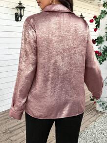 SHEIN LUNE Plus Size Long Sleeve Shirt Collar Minimalist Blouse, Casual Everyday Wear