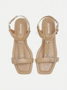 CUCCOO BIZCHIC 女士清凉户外春夏人字拖凉鞋，魔术贴仿皮趾柱平底凉鞋，情人节款 - 棕色 - 查看 8