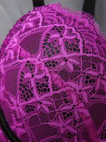 Set de 3 piezas Sujetador romántico y minimalista con encaje, push up y ajustable para mujeres