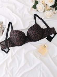 Plus Size Leopard Print Sexy Smooth Push-Up & Wirefree Bra Lingerie, Lift - Multicolor - View 7