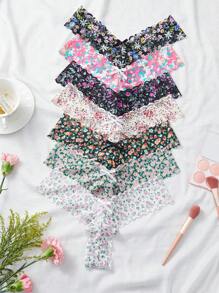 Shein Underwear&Sleepwear Basics Set de 7 bragas con tanga T-back de encaje, diseño floral romántico francés
