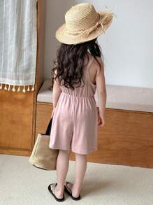 DAZY 女童简约休闲针织连体裤，夏季假期 - 軍綠色 - 查看 6