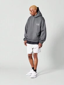 SUMWON Cozy Streetwear Varsity Text Oversized Kangaroo Pocket Fall Winter Casual Fitness Athleisure Sweatshirt Athletic Design Plus Size