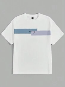 Manfinity VCAY Plus Size Men Contrast Color Letter Print Casual Short Sleeve T-Shirt - White - View 4