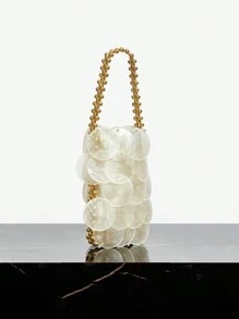 SHEIN SXY Ladies, Women Top Handle Bags, Fashionable, Elegant, Simple, Personalized, Versatile, Shell Pieces, Metal Handles, For Beach, Vacation, Holiday, Summer ,Vacation Essentials