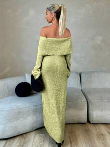 Roylia Women Off Shoulder Long Sleeve Slim Fit Dress, Minimalist