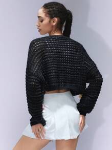 Aveloria Affinna Cárdigan corto casual de estilo estadounidense y romántico con corazón hueco 3D negro para mujeres